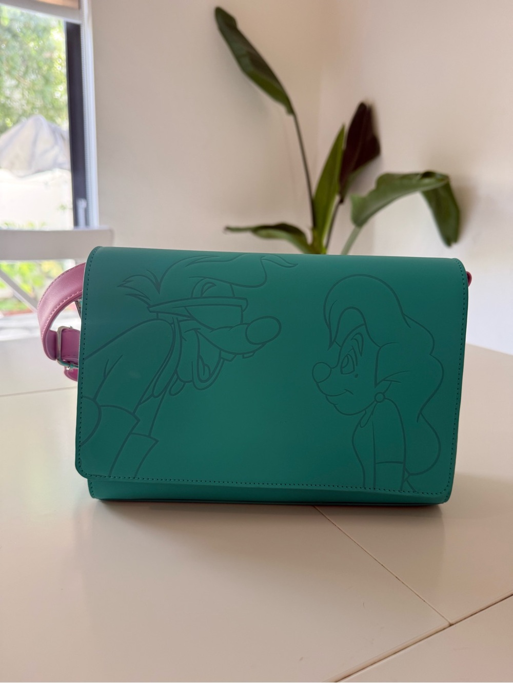 Loungefly Teal Crossbody Bag with Pink Strap
